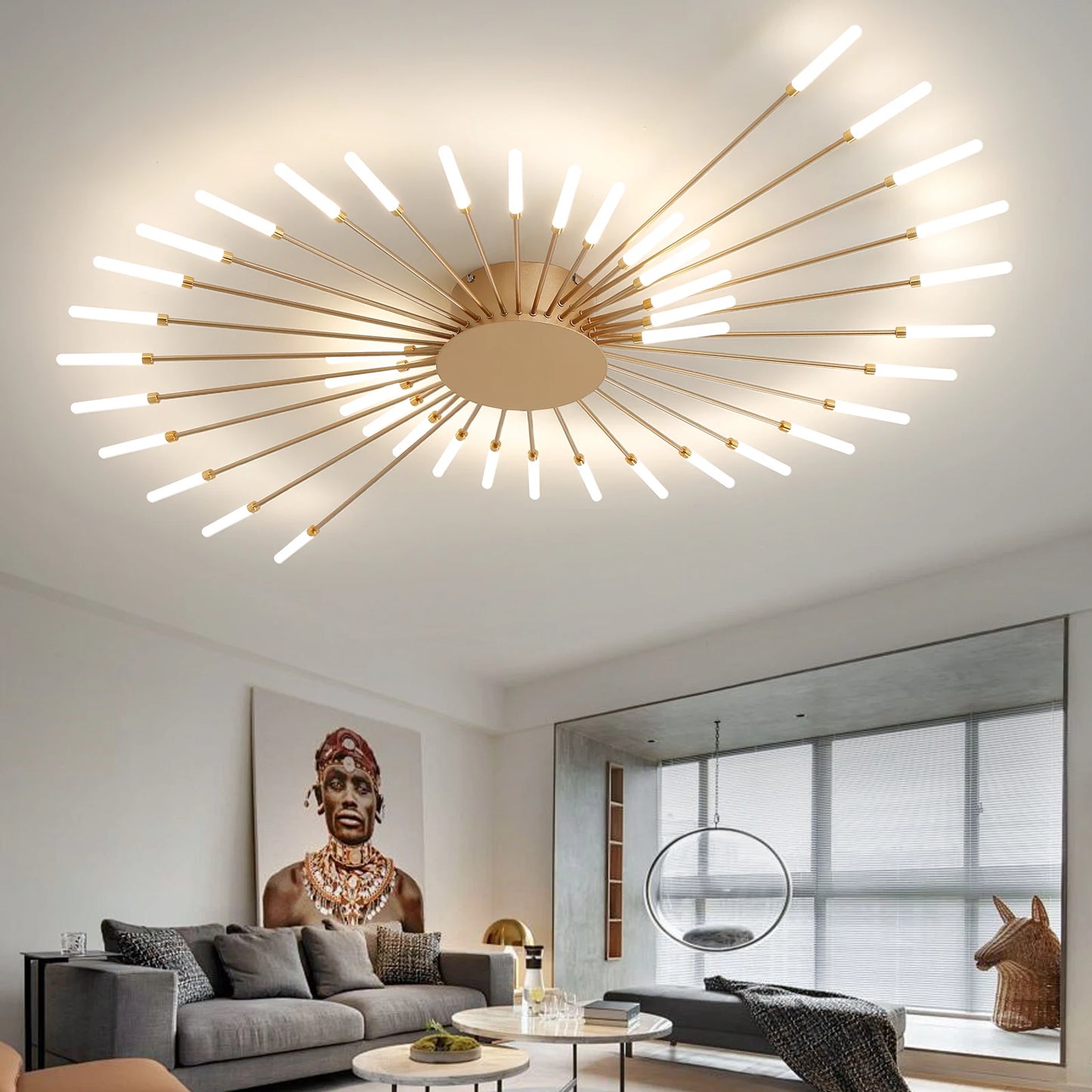 Modern LED Ceiling Light Fixture in Gold and Black for Home Decoration