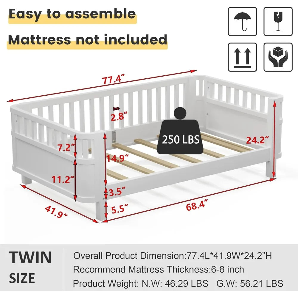DAFIFY Montessori Wood Bed With Guardrails For Kids