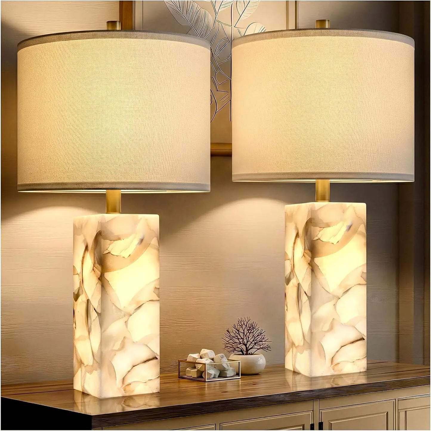 Alabaster Table Lamp Set of 2 Night Light BedroomSanctuary