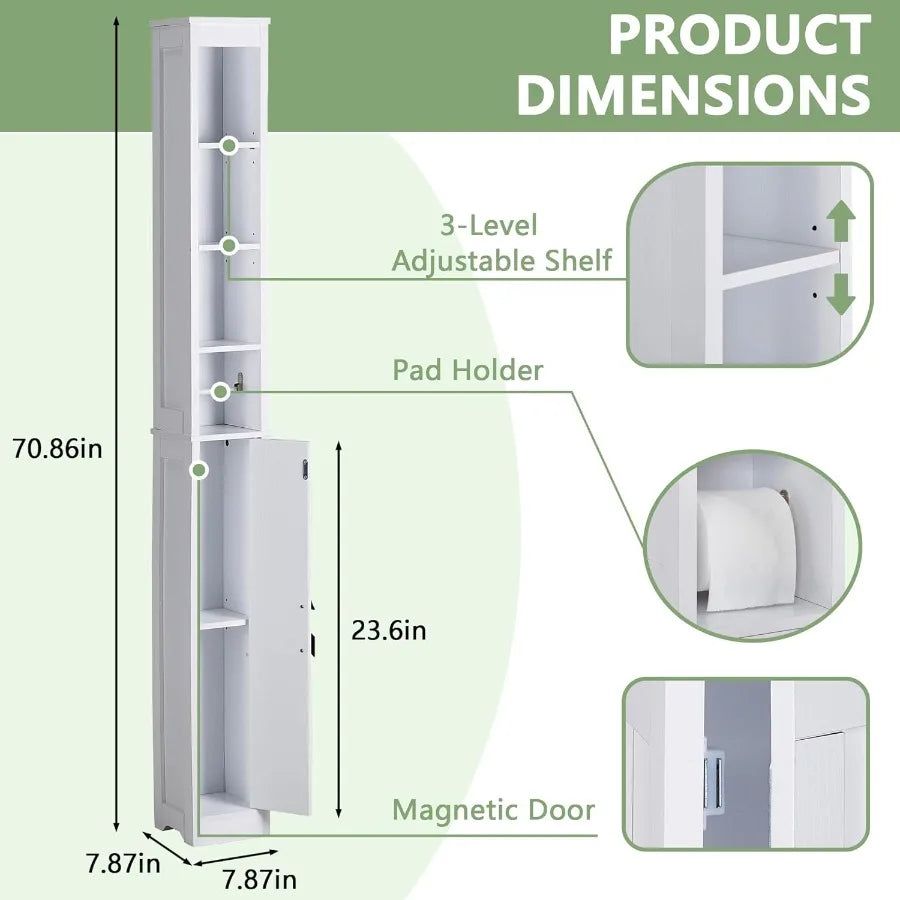 XIUWO Slim Bathroom Storage Cabinet With Adjustable Shelves
