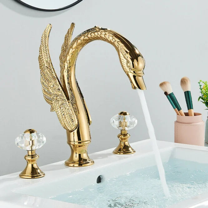 MYQualife Swan Shape Dual Handle Deck Mounted Basin Faucet