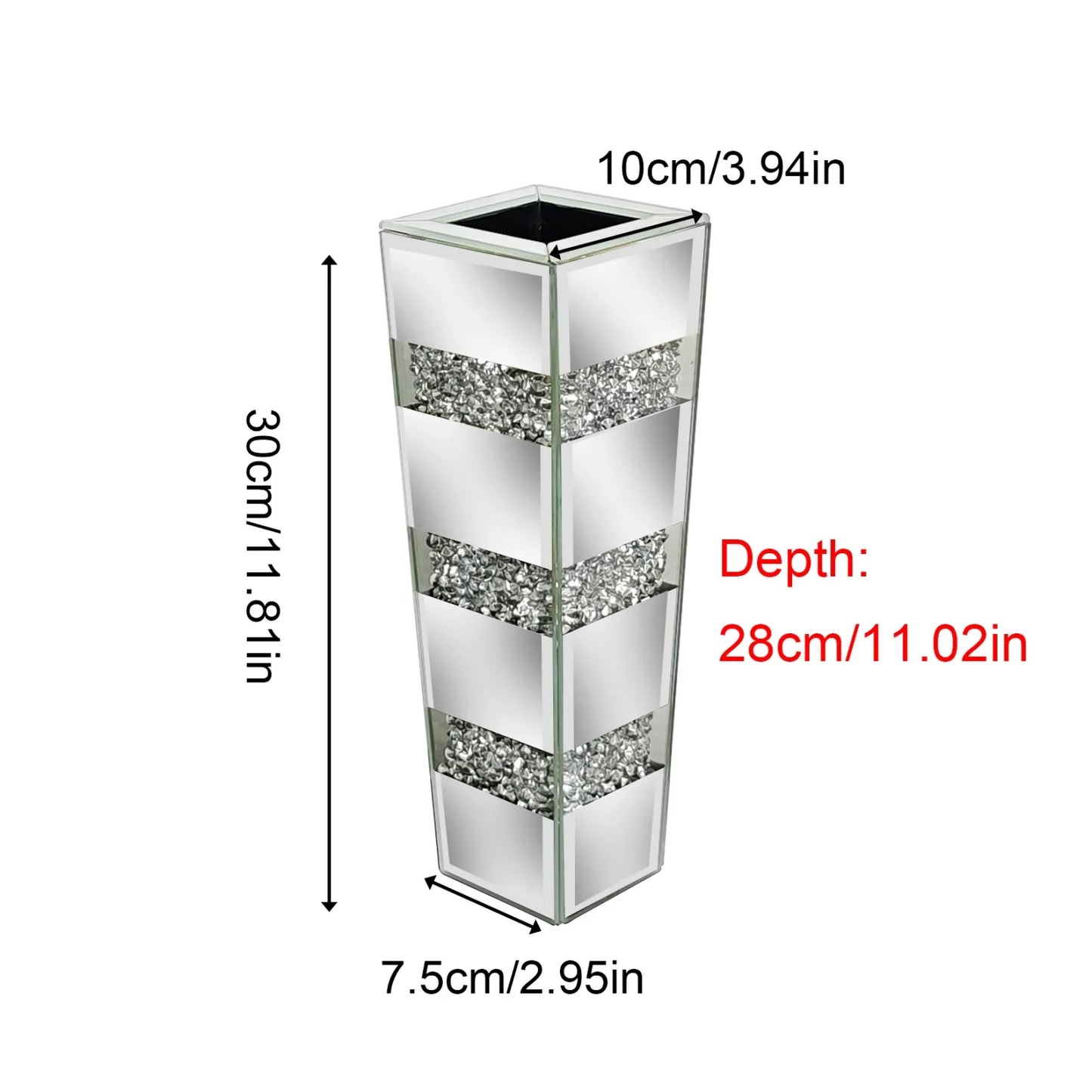 Mirrored Floor Vase Crushed Diamond Glass Decor Living Room
