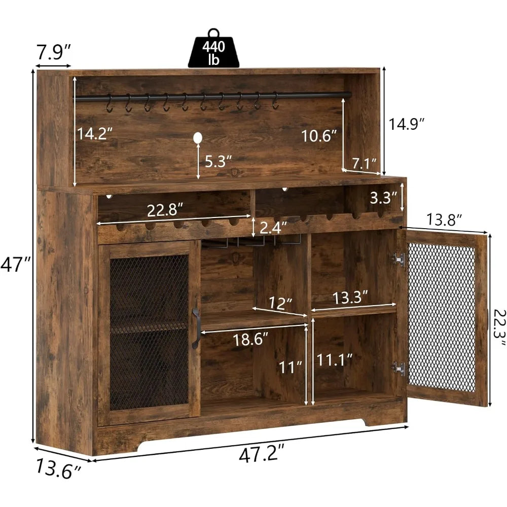 Wine Bar Cabinet With LED Lighting And Glass Holders