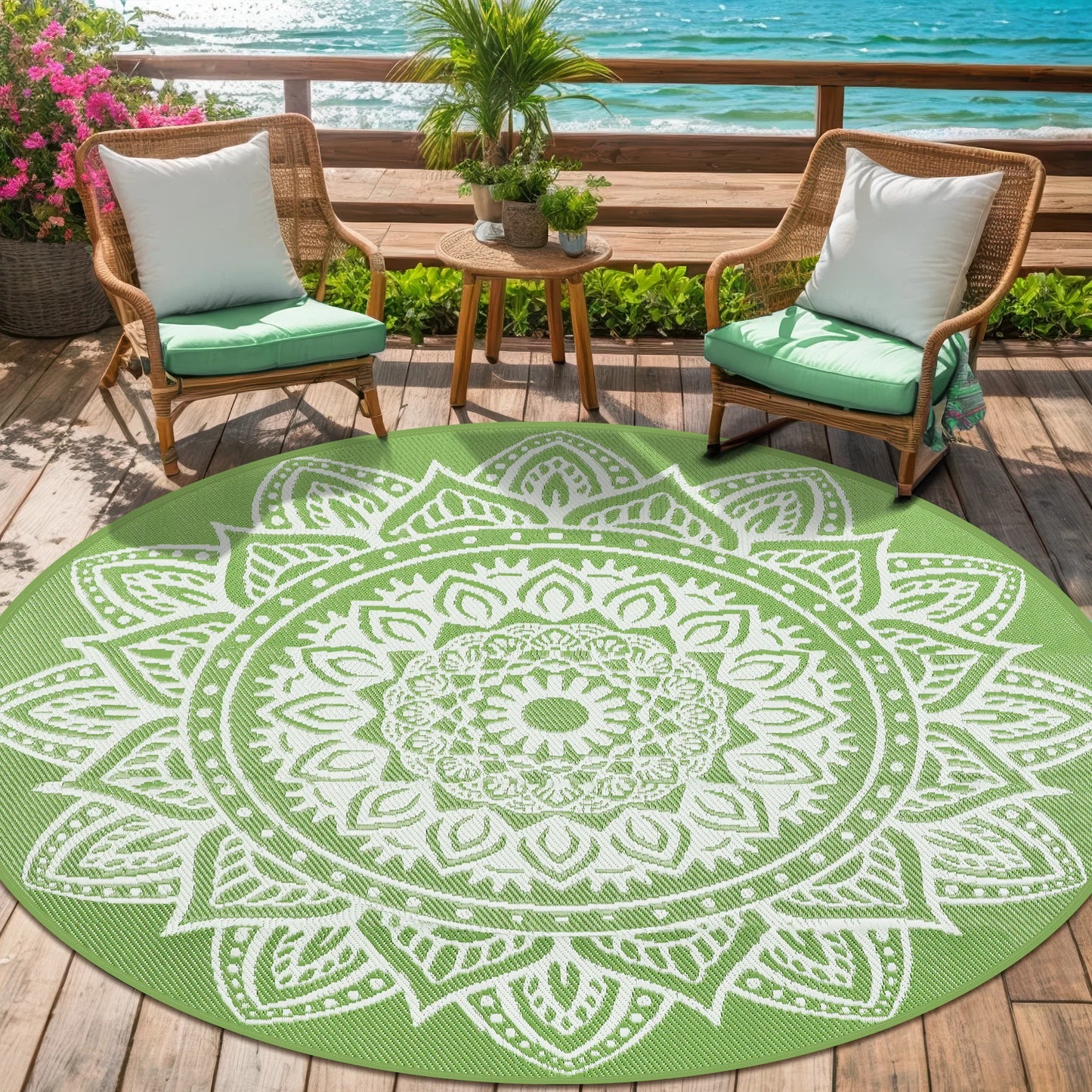 Round Outdoor Reversible Rug Waterproof Portable For Camping