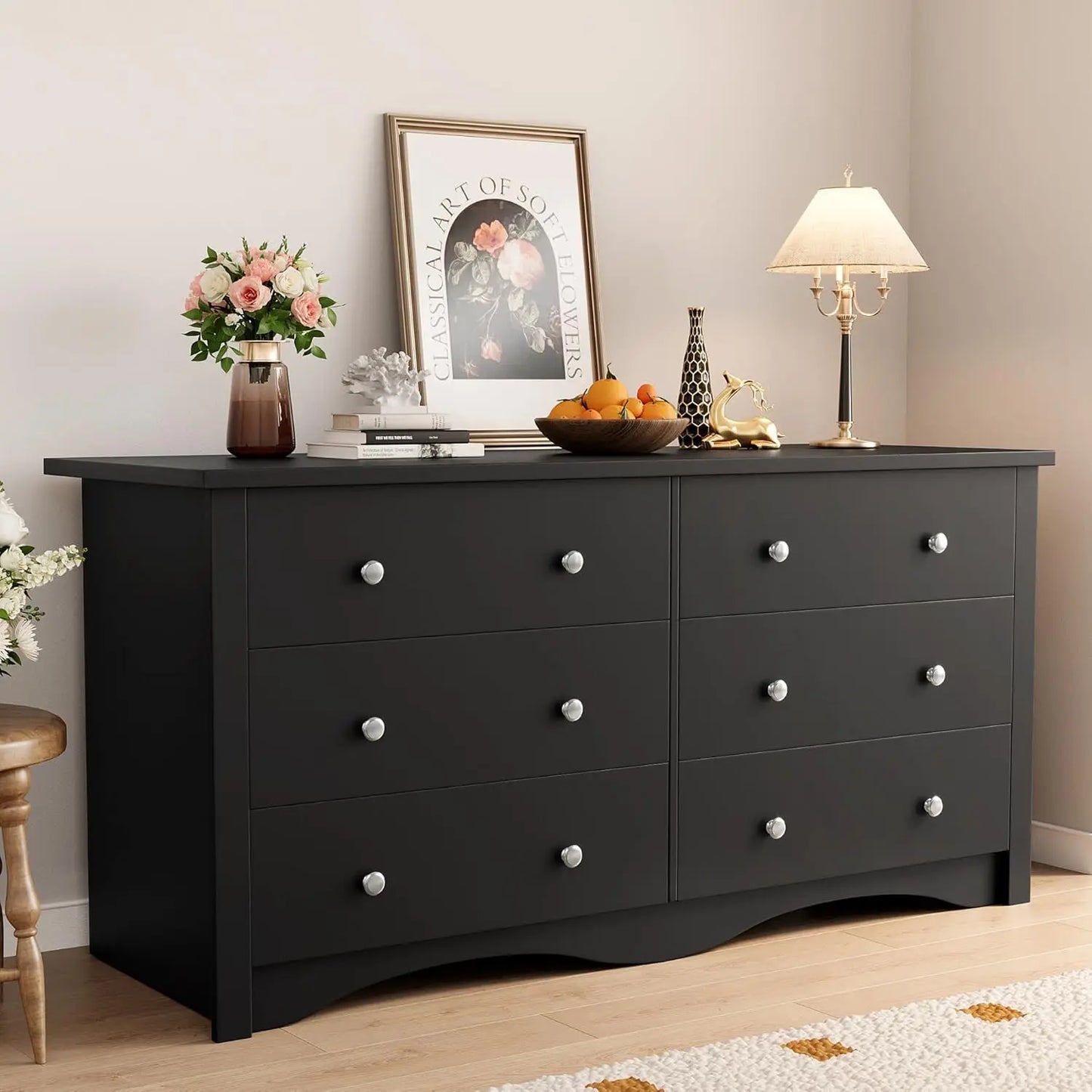 Wood Six Drawer Dresser for Bedroom and Hallway Storage