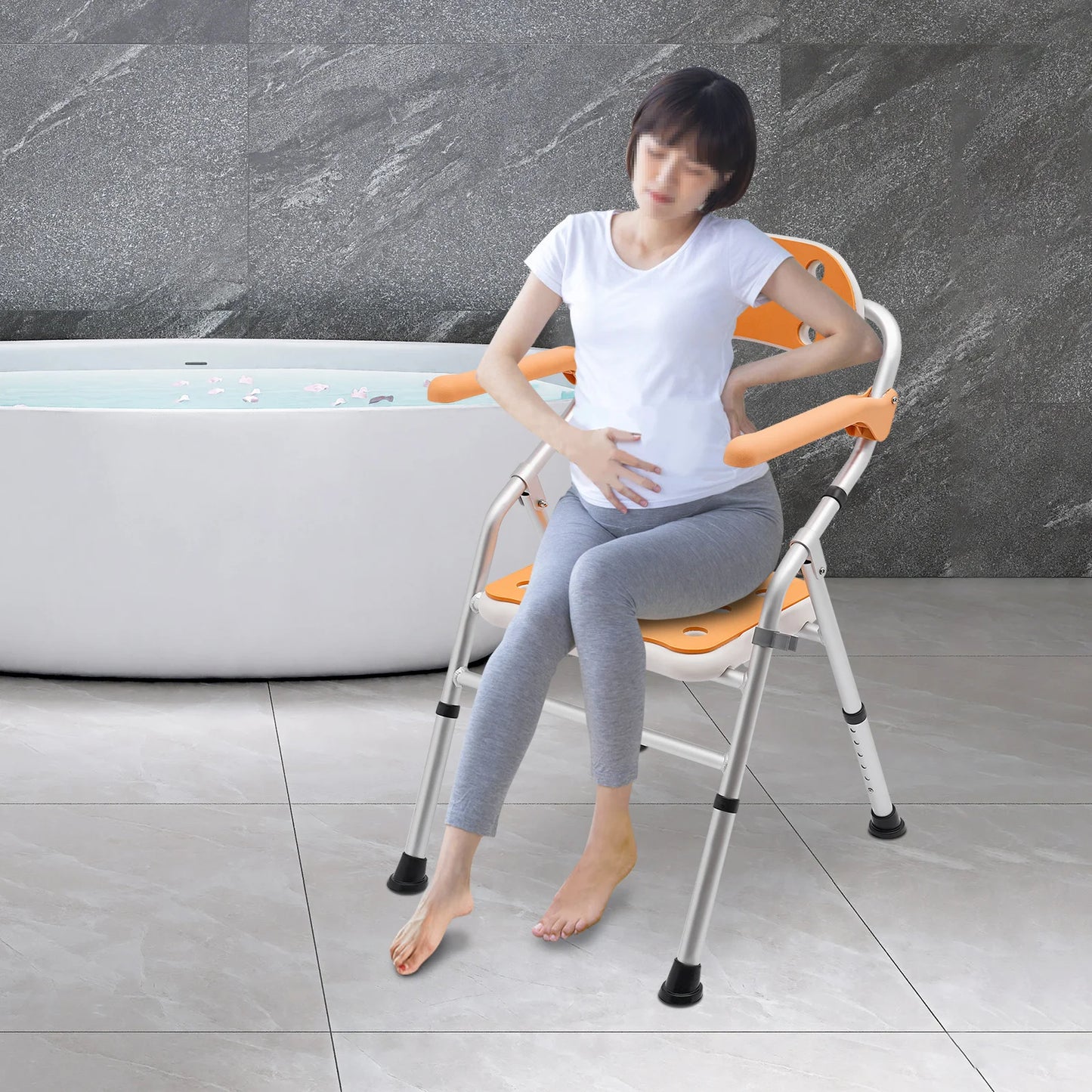 Foldable Shower Chair With Armrests And Backrest Height Adjustable