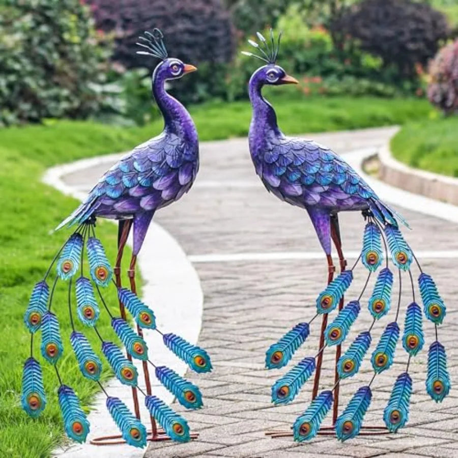 Peacock Garden Statue Metal Yard Art Sculpture Outdoors