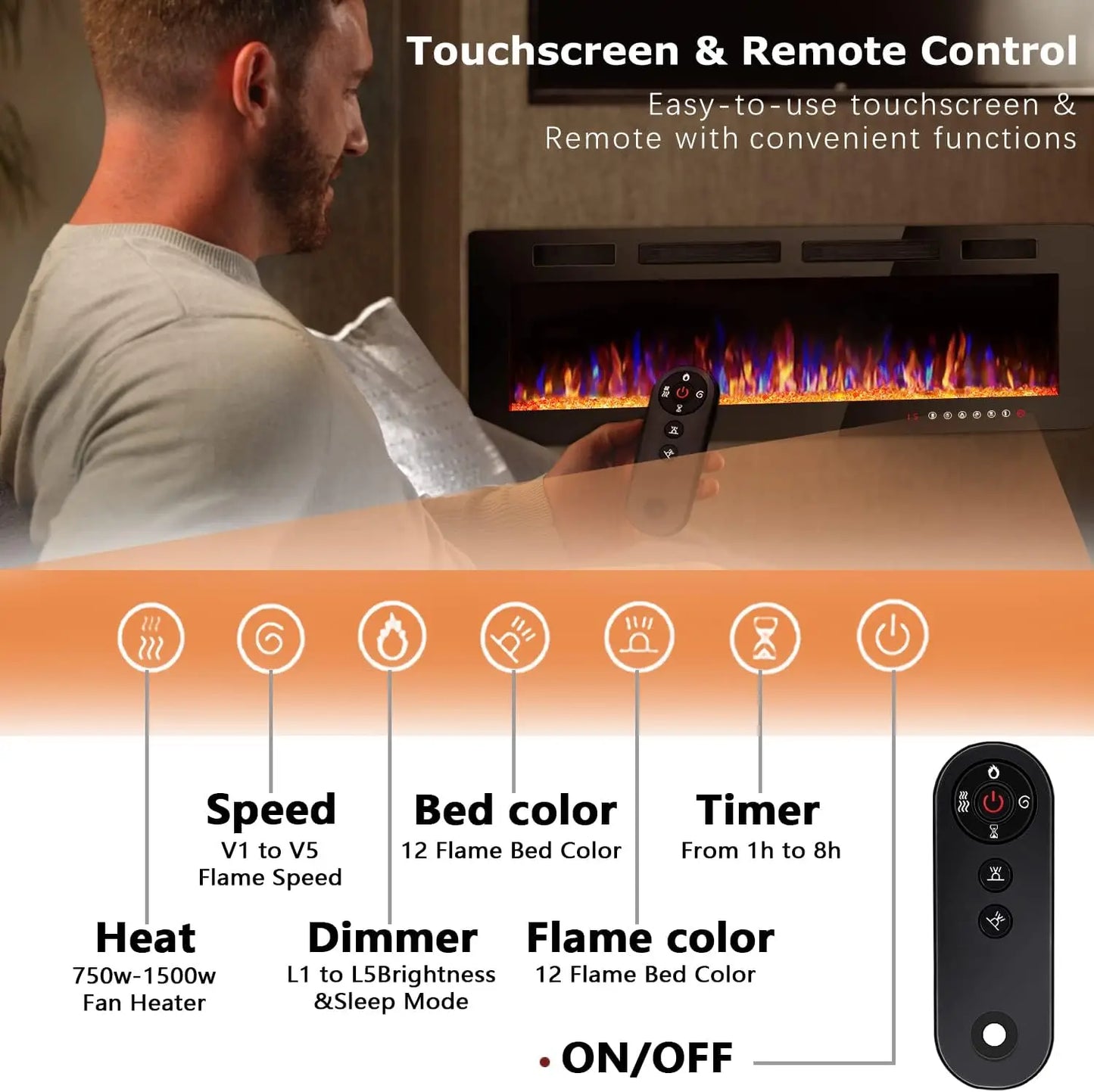 XMSJ Customizable Electric Fireplace In-Wall Recessed and Mounted AdvancedThermostatFeatures