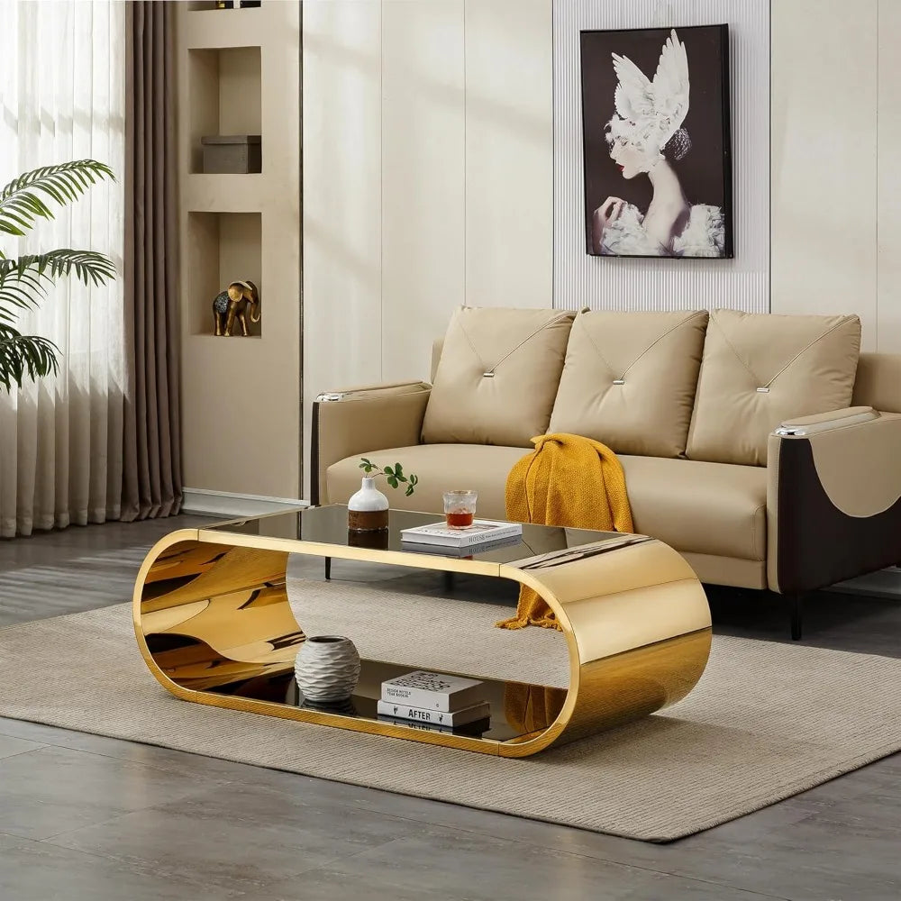 Tempered Glass Coffee Table With Stainless Steel Frame