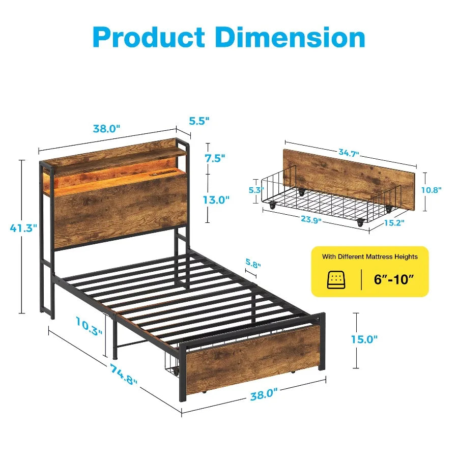 Casacomoda Platform Bed Frame With Storage Headboard Charging Station