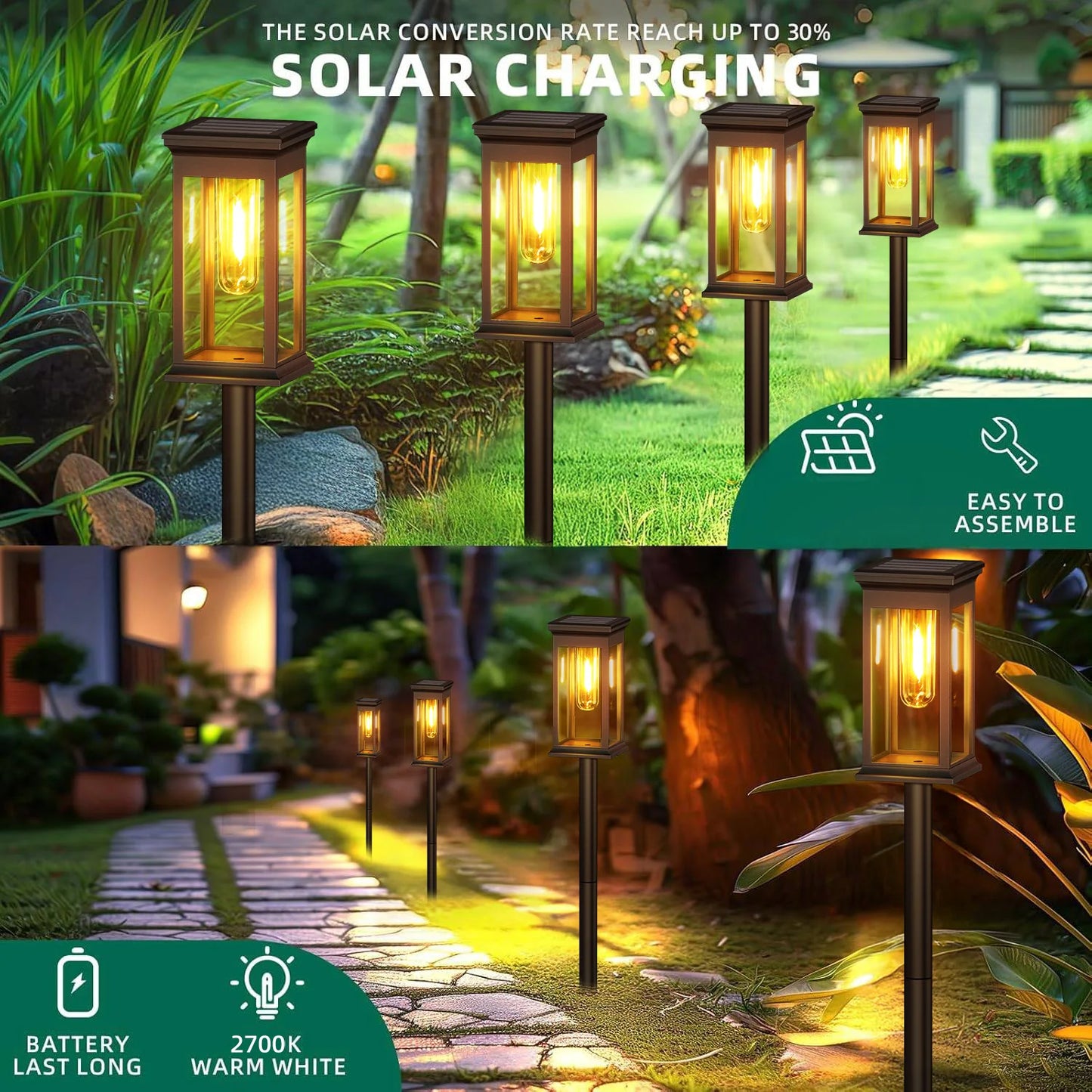 KPSTEK Solar Lights 6 Pack Outdoor Garden Pathway Glow