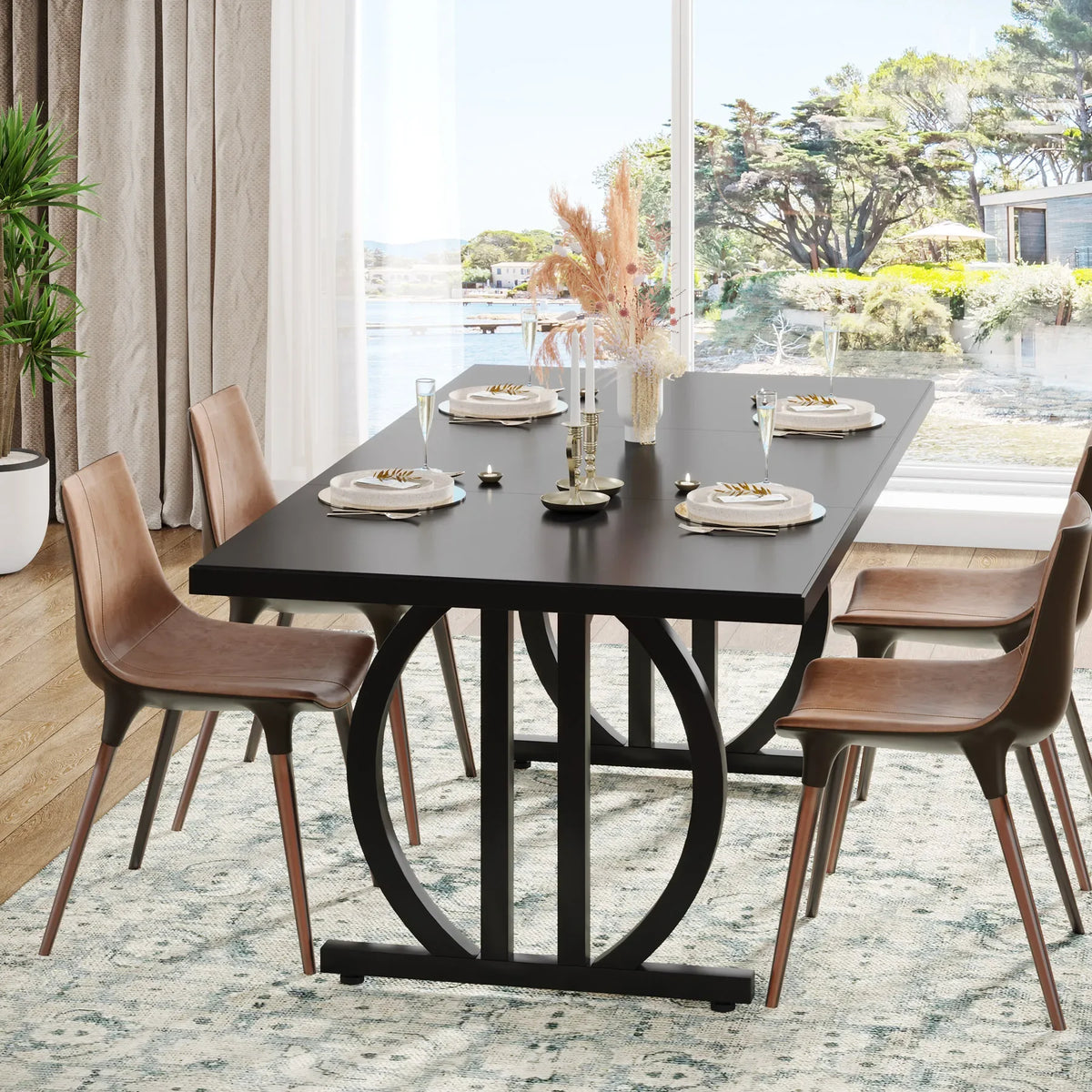 Tribesigns Modern Wooden Dining Table With Heavy Metal Frame