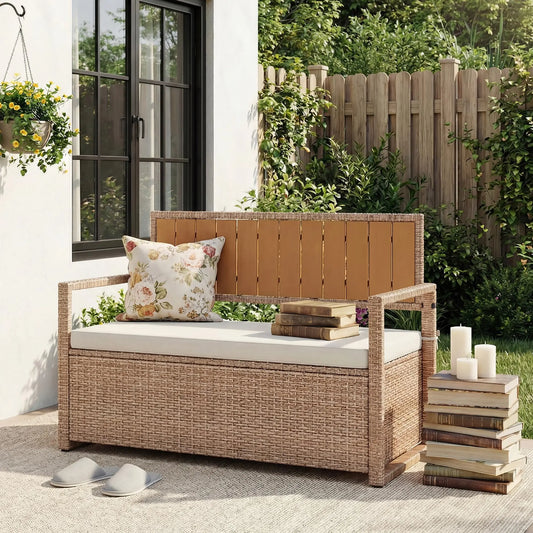 Outdoor Storage Bench Rattan Deck Box With Seat Patio