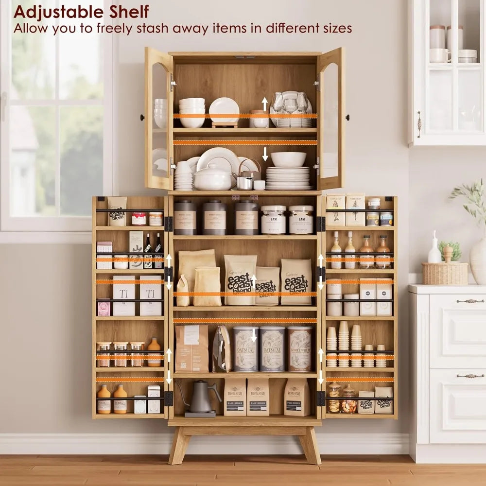 Charge Unit Tall Pantry Cabinet With Glass Doors Shelves