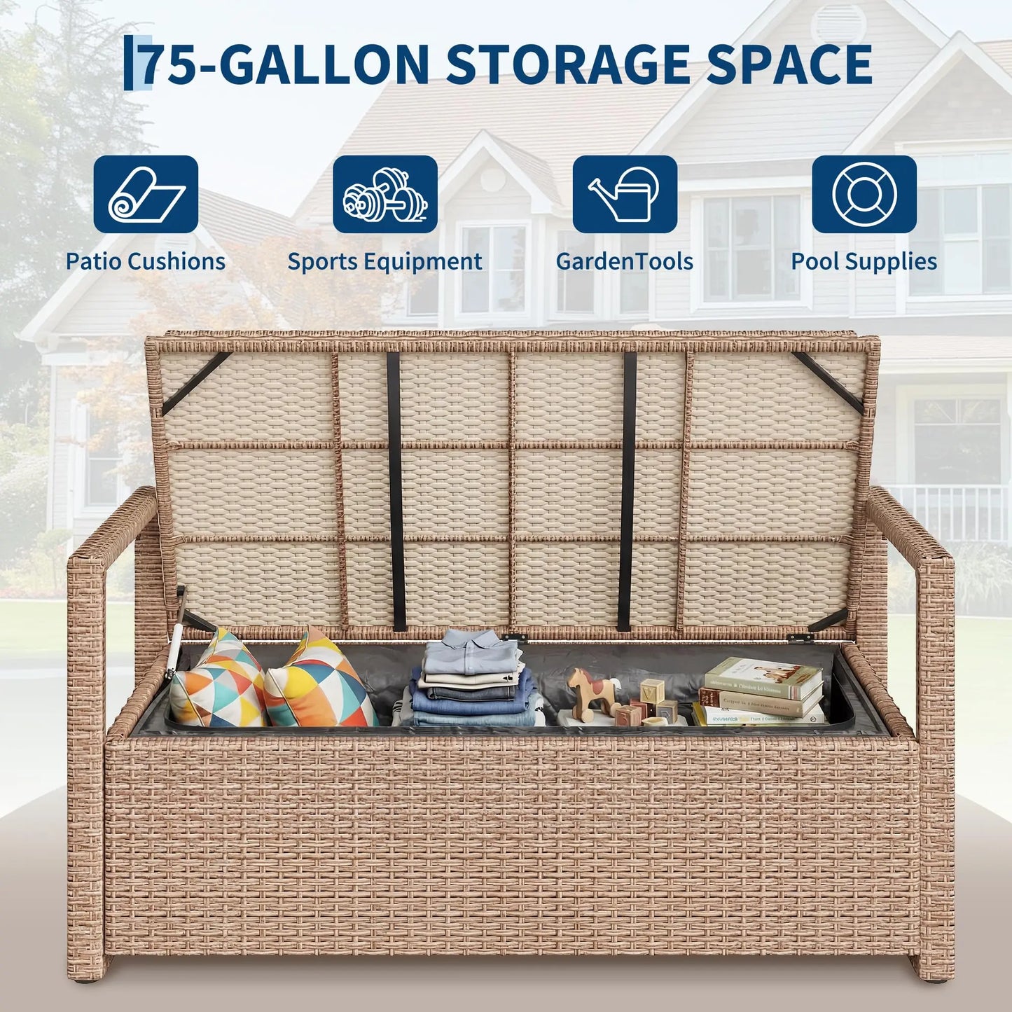 Outdoor Storage Bench Rattan Deck Box With Seat Patio