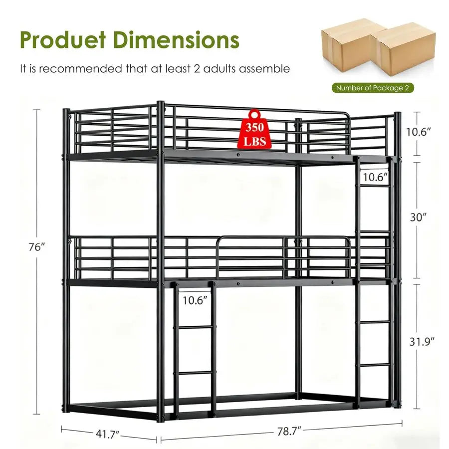 MBVM Metal Triple Bunk Bed For Kids SlatSupport Plus