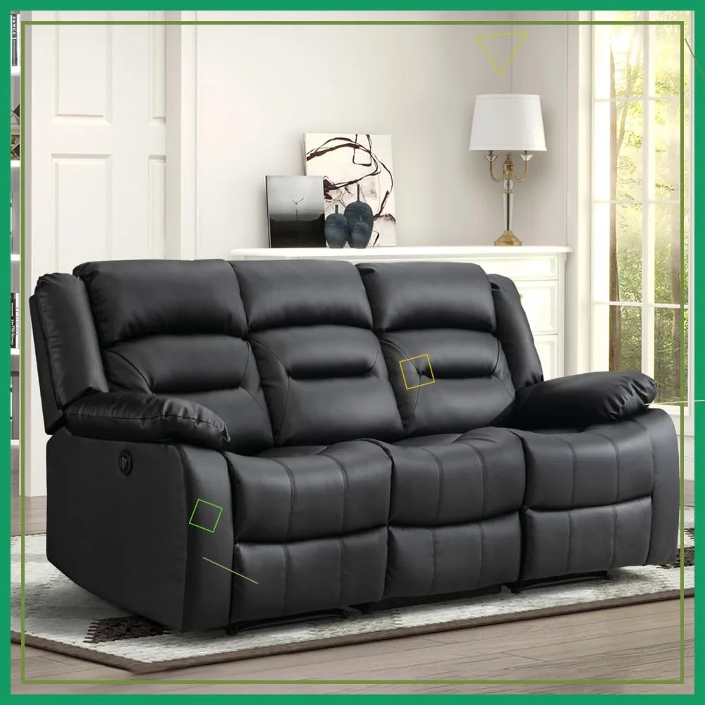 Electric Reclining Sofa 3 Seat With Faux Leather Comfort