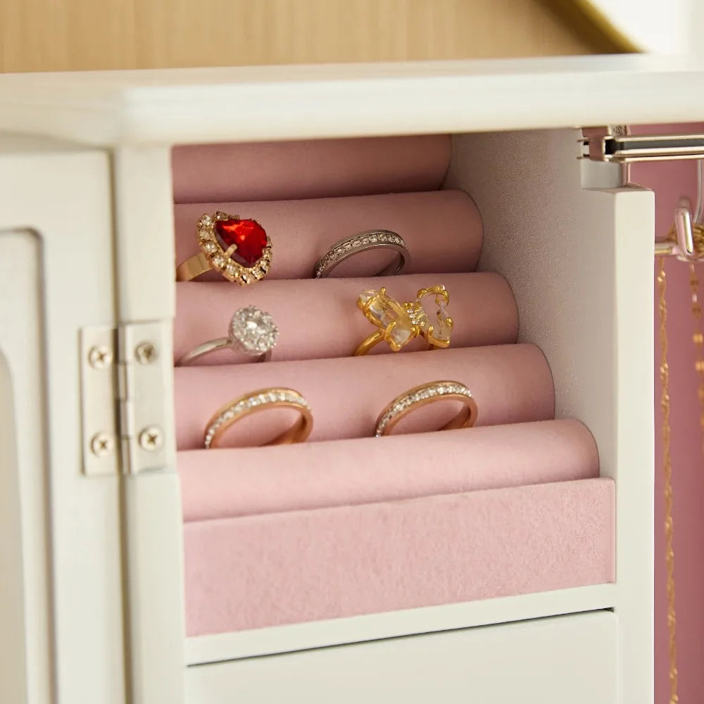 Solid Wood Jewelry Box with Rotating Necklace Rack
