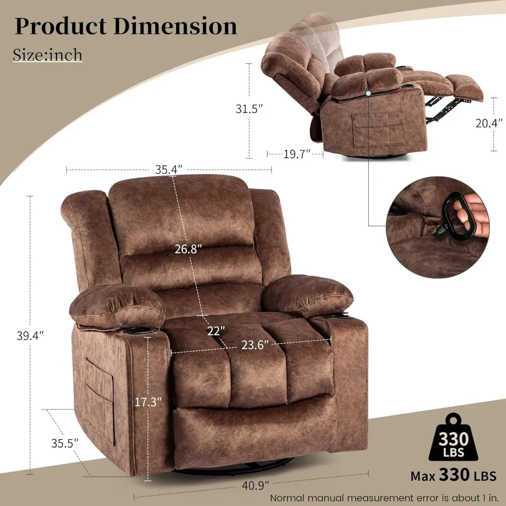 MKDK Modern Recliner Rocker 360 Degree Swivel Lounge