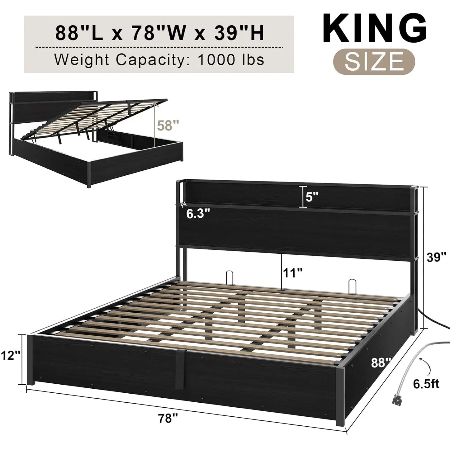 XIAOLANG Lift Up Storage Bed Frame With Charging Station