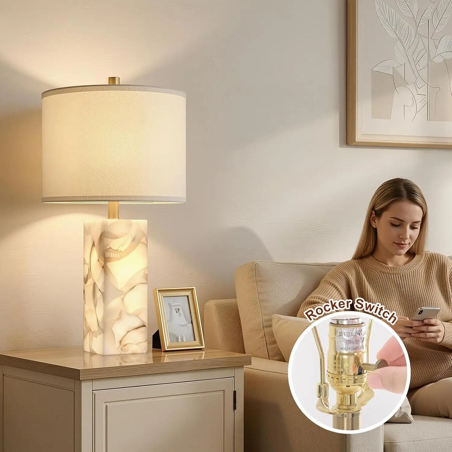 Alabaster Table Lamp Set of 2 Night Light BedroomSanctuary