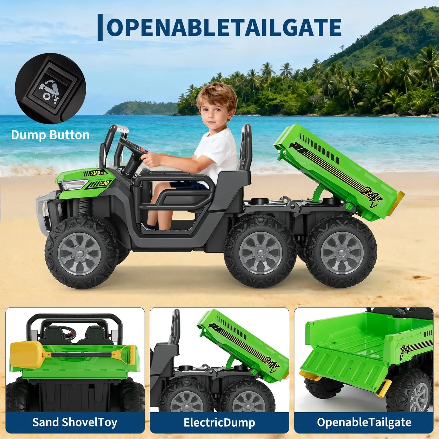HiMIS 24V 6-Wheel Ride Dump Truck Remote Control Music
