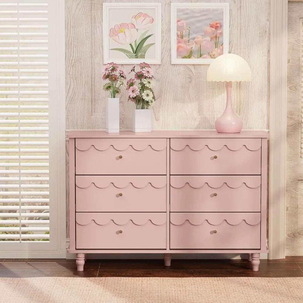 MKDK Girls Scalloped 6 Drawer Dresser Organizer Storage