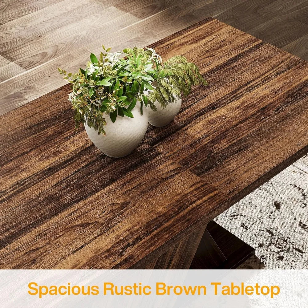 Ticify Farmhouse Rectangular Rustic Wooden Dining Table