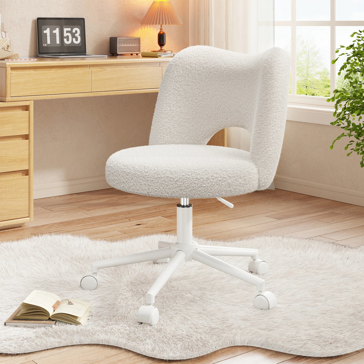 EnHomee Height Adjustable Upholstered Vanity Chair With Silent Wheels
