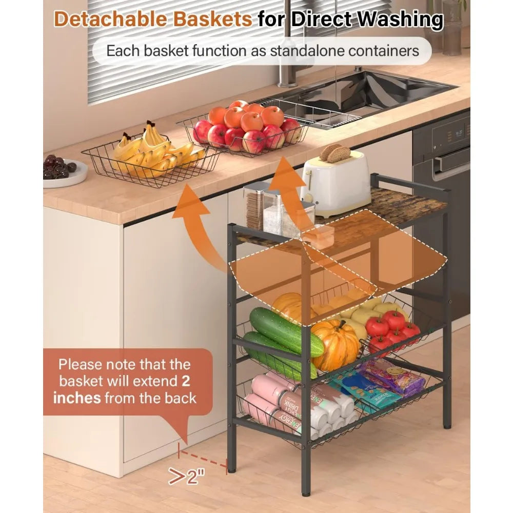 NBVCX 4 Tier Freestanding Fruit and Vegetable Basket Rack