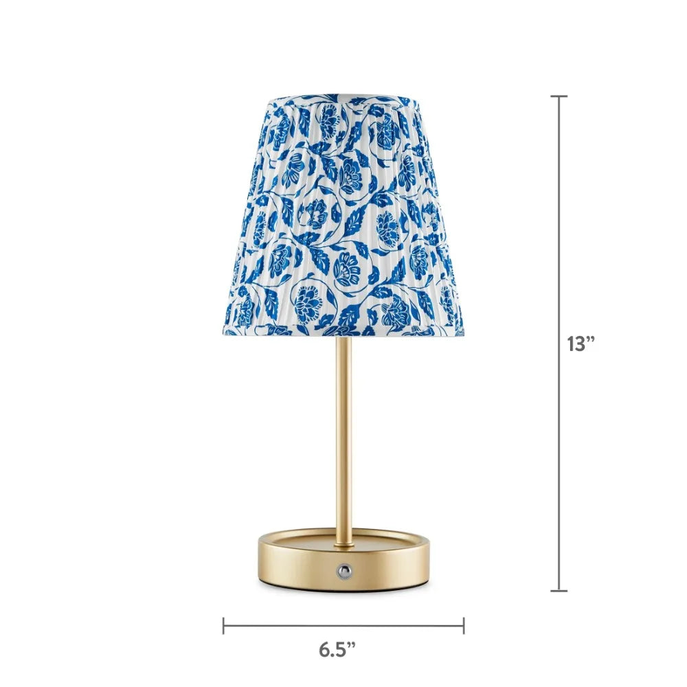 13 Inch Rechargeable Metal Decorative Light with Floral Pleated Shade