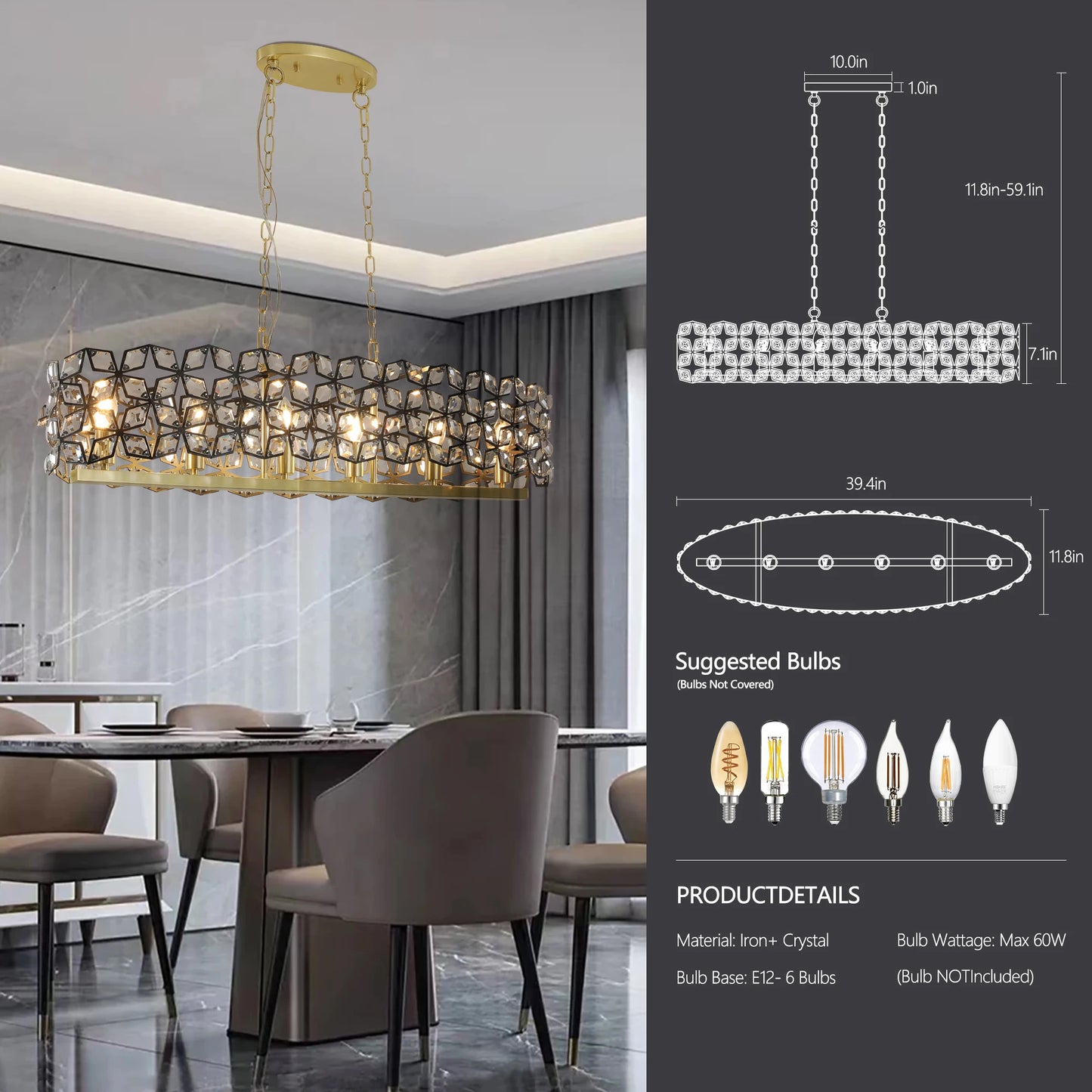 ARLGSITE Luxury Crystal Chandelier Pendant Light Fixture