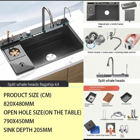 Zuixin Stainless Steel Kitchen Sink Waterfall Honeycomb