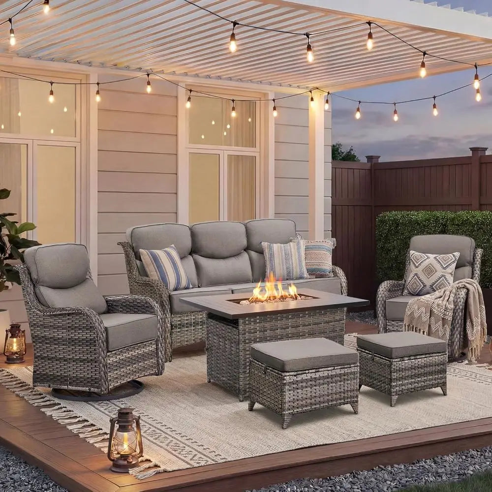 OutdoPatio All Weather Outdoor Patio Set With Fire Pit