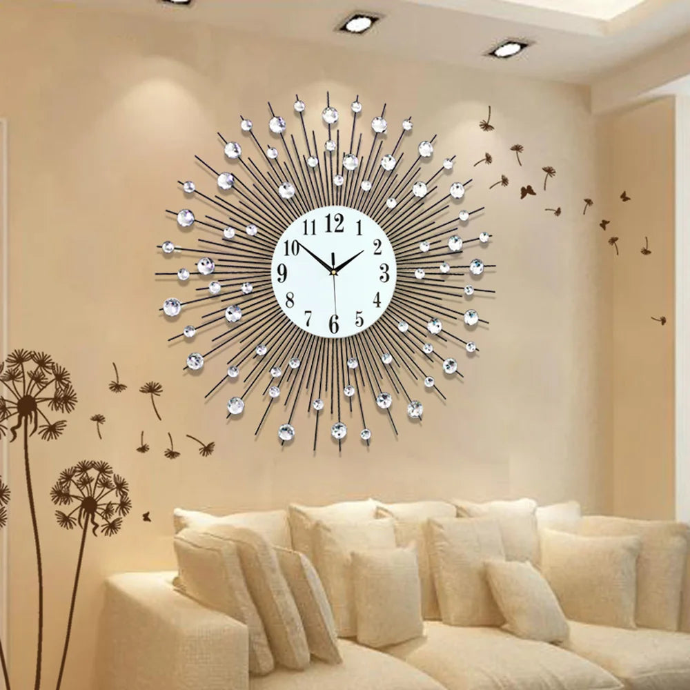 Hign-Concerned Wall Clock Diamond Studded Bling Luxe Decor