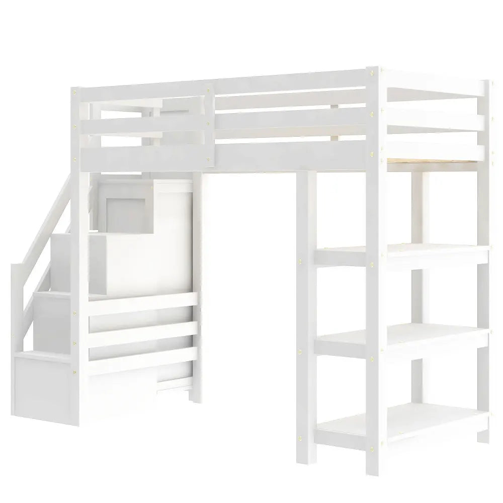 Wooden Loft Bed With Storage Staircase Integrated Wardrobe Light