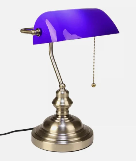 Glass Banker Desk Lamp With Zipper Switch And Base