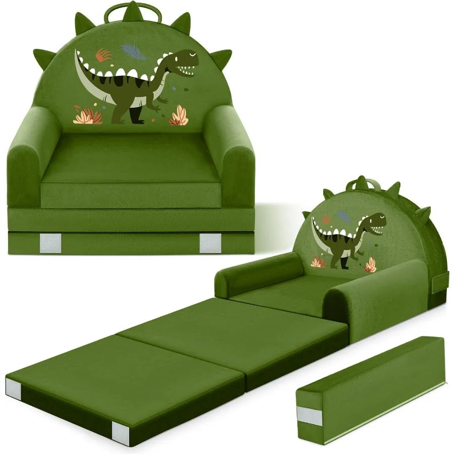 LISM DinosaurSofaBedWithRemovableWashableCrystalVelvetCoverNurseryPlayroomSafeCozyCompact