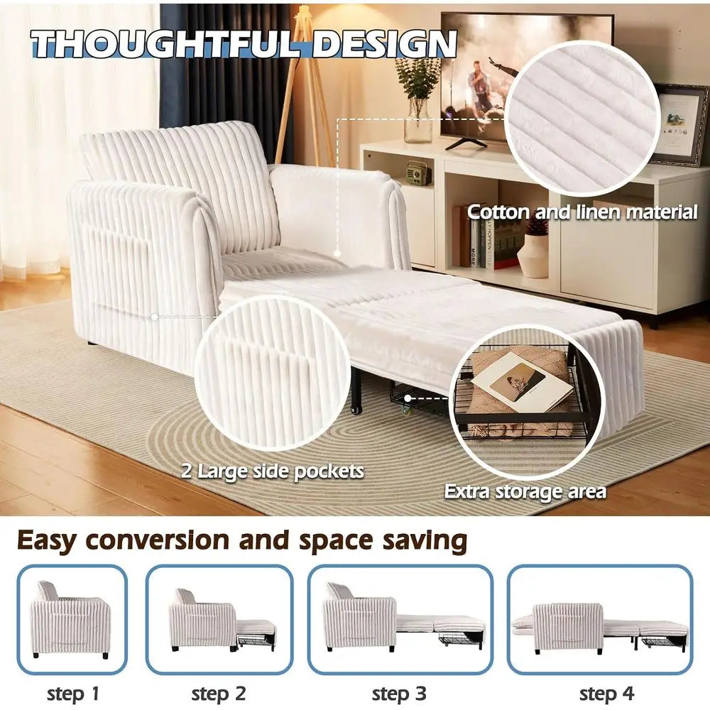 Premium Wooden Convertible Sleeper Chair Retractable Pull Out Sofa