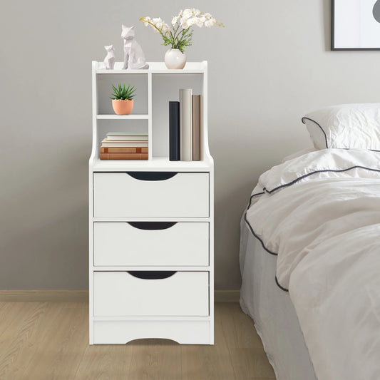 White Vertical Bedside Table Modern Storage Cabinet with Convenient Handles