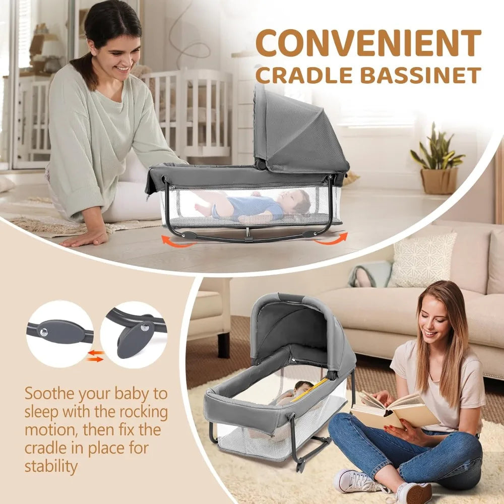 Devine Twin Bassinet Bedside Sleeper Playpen Grey Finish