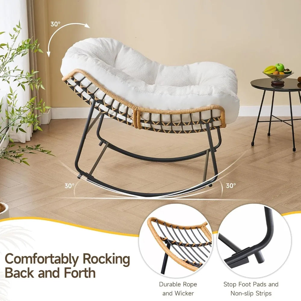 Papasan Outdoor Rocking Chair With Cushioned Seat Rattan Wicker