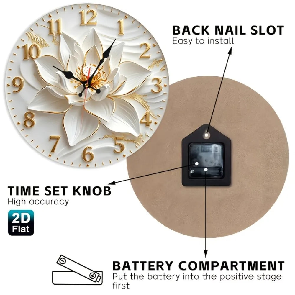 Lotus Flower Wooden Nursery Wall Clock With Relief Art