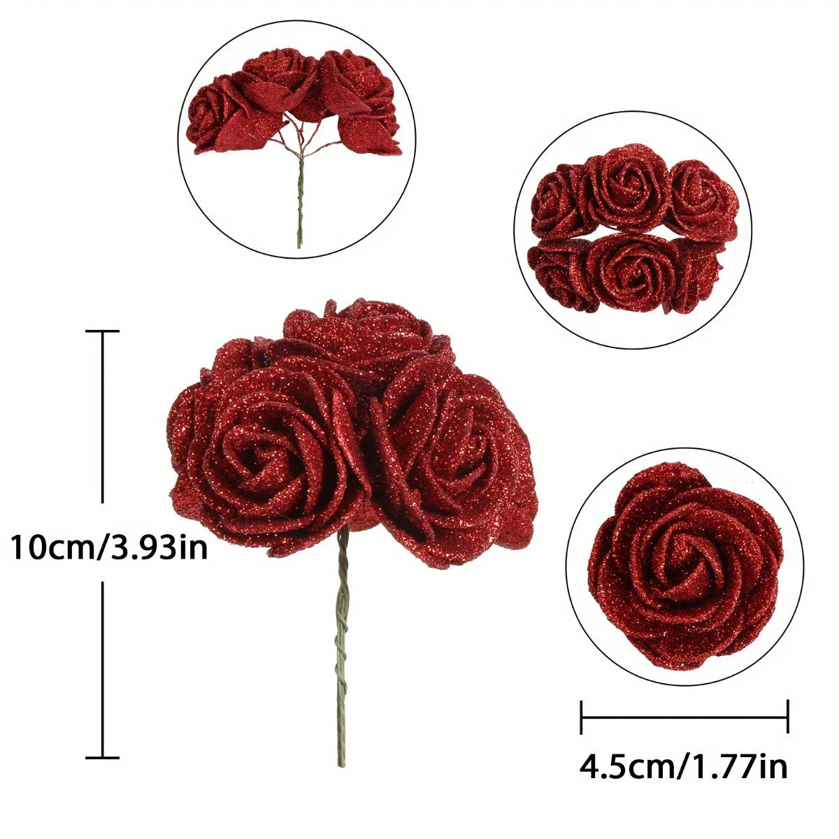 Artificial Rose Flowers Glitter Foam Roses With Stems Wedding