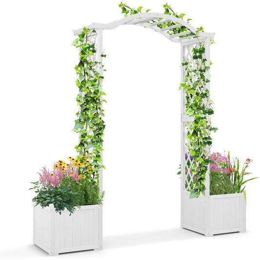 MKDK Garden Arbor With Planter Wooden Arch Trellis Outdoor