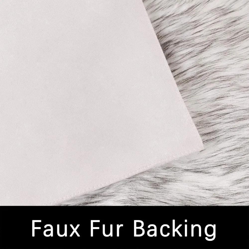 White and Grey Faux Sheepskin Fur Rug 8x10 Washable Luxury Living Room Decor