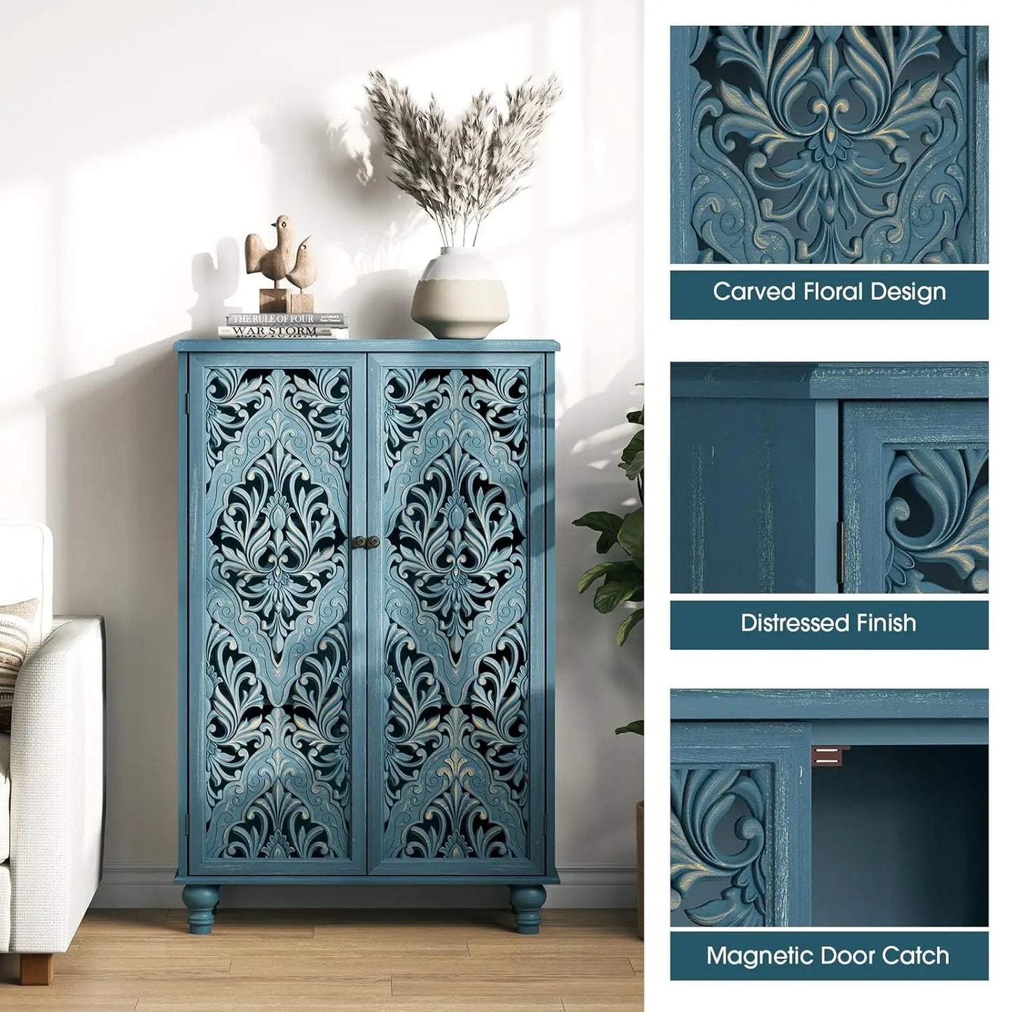 Accent Cabinet With Mandala Carved Doors Engineered Wood Storage