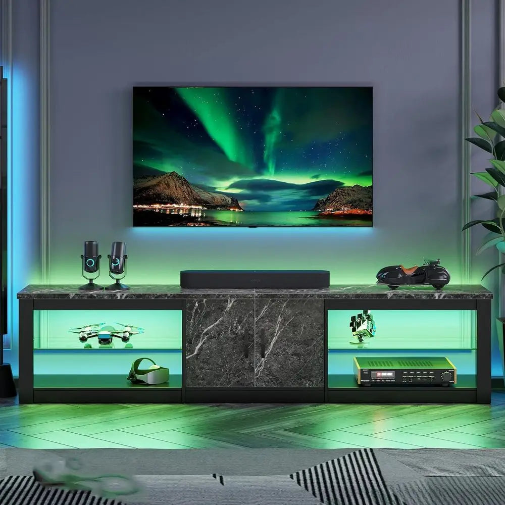 Modern TV Stand Entertainment Center with Adjustable Glass Shelves