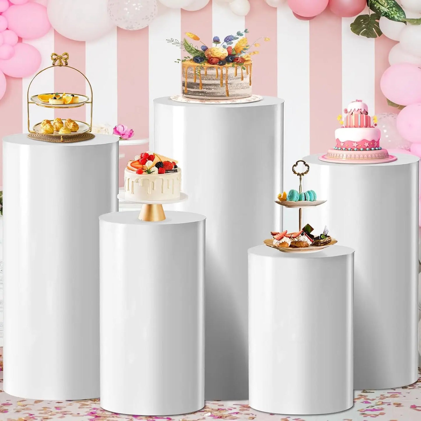 Cylinder Cake Stands Set of 5 Metal Pedestals