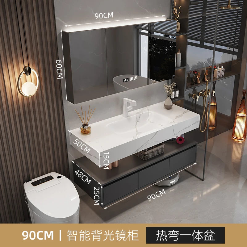 Solid Wood Vintage Bathroom Cabinet with Mirror and Integrated Basin
